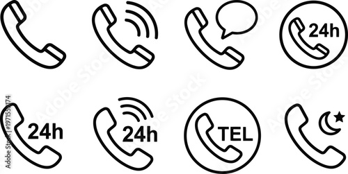 set of black telephone icons on white background isolated on white background, Vector