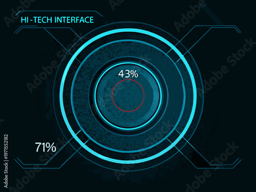 Futuristic interface with a circular progress indicator displaying 43 percent completion