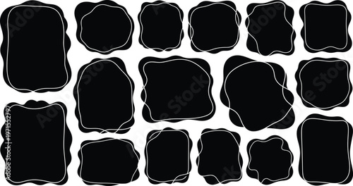 Collection of irregular black stone shapes on a white background