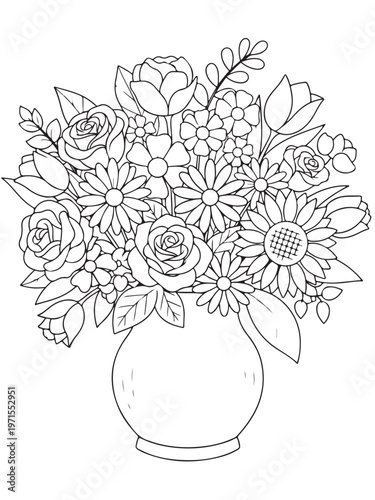 Elegant photo of flower pot coloring page for kids