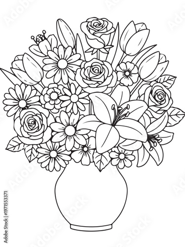 Elegant photo of flower pot coloring page for kids