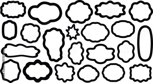 Collection of irregularly shaped black outlines on white background