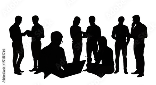 A group of people standing and sitting in a social setting isolated on transparent background, Vector