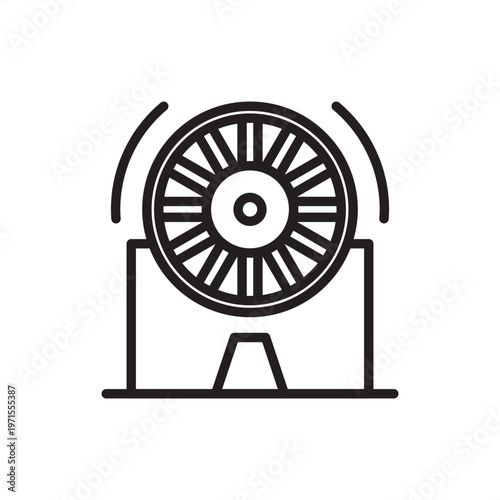 Mine ventilation fan icon symbolizing air safety, representing blower hardware, shaft cooling tools, gas dilution gear, subsurface airflow systems, and industrial underground climate logistics.