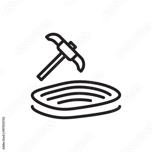 Open pit mine icon symbolizing surface extraction, representing terraced mining hardware, bench excavation tools, earthmoving gear, open cast systems, and industrial raw material logistics.