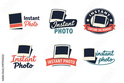Retro instant photo logos collection with vintage polaroid designs