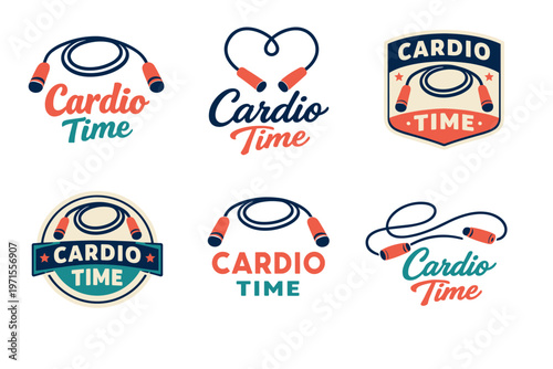 Cardio time logos with jump rope designs in various styles