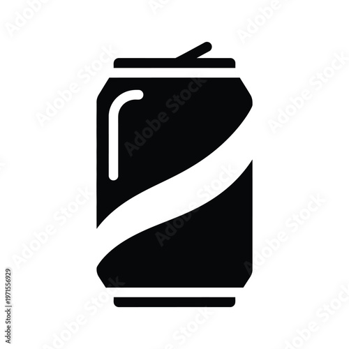 Black and white illustration of a classic soda can with a pull tab
