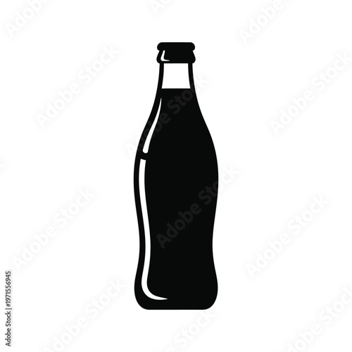 Classic silhouette of a glass soda bottle with a contoured shape and cap