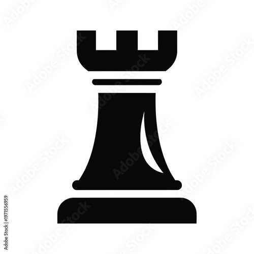 Classic black and white rook chess piece illustration