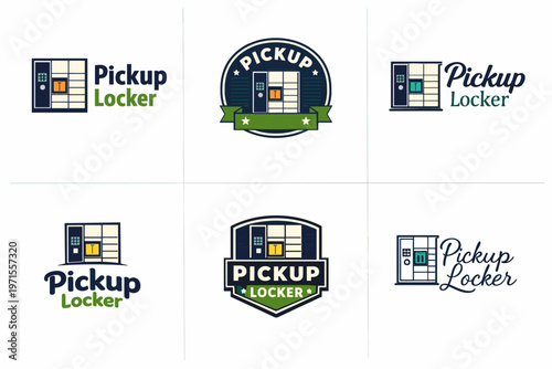 Collection of pickup locker logos with modern design elements