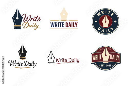 Write daily logos: pen nib designs with classic typography variations