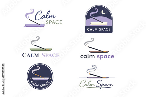 Calm space aromatherapy logo designs with incense sticks and soothing colors