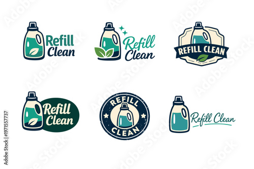 Refill clean logo designs: eco-friendly detergent bottle branding concepts