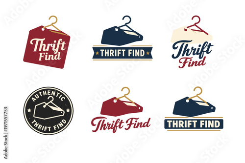 Thrift find logos with clothing hangers and retro design elements