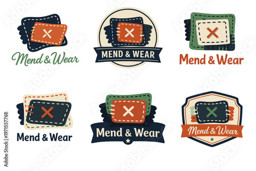 Vintage sewing logos for mend & wear clothing brand