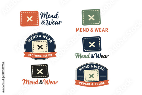 Mend & wear clothing repair and reuse logos with stitching and patches design