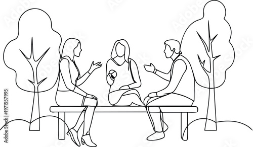 People Talking On Bench