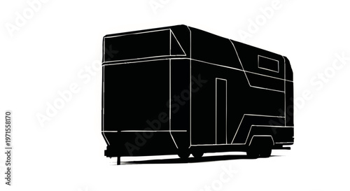 Black silhouette of a modern caravan on a white background  