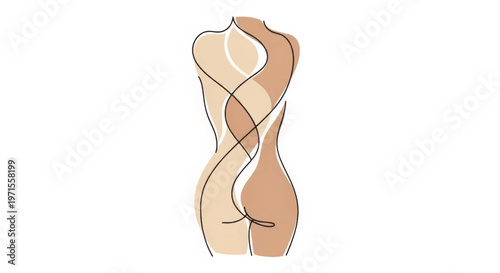 Abstract one line art of a female body. Minimalist vector illustration with organic shapes. Woman's back and torso silhouette for beauty and wellness concepts