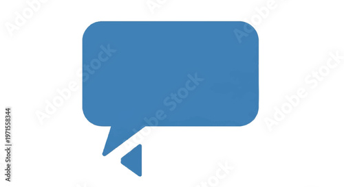 Blue speech bubble icon with pointed tail on white background  