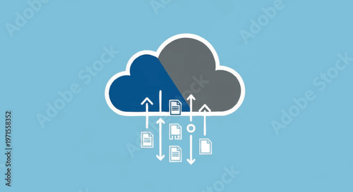 Cloud storage icon with upload and download symbols on blue background  