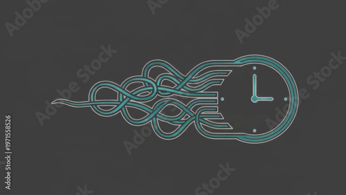 Digital time flow concept with a clock icon. Abstract minimalist line art illustration. Vector graphic representing the passage of time