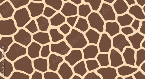 Seamless animal print pattern depicting the distinctive brown and beige geometric patches characteristic of giraffe skin fur texture.