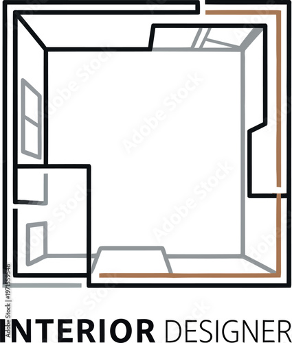 Minimalist logo design featuring a simple floor plan layout intended for professional interior designers looking to brand their creative architectural business and home staging service company
