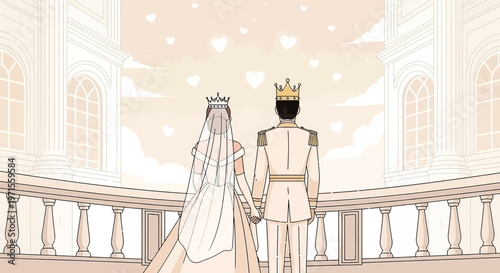 Royal Couple Wedding, Love Hearts, Palace Balcony, Eternal Love