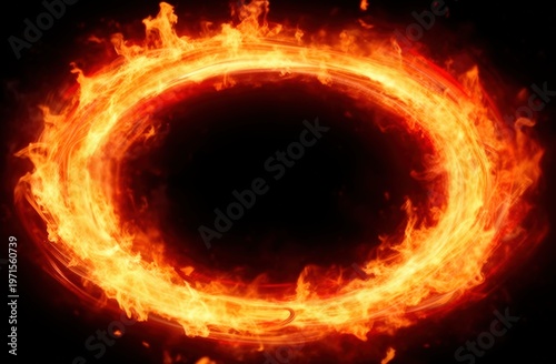 Ring of fire flaming circular frame on black background for banner and poster background design
