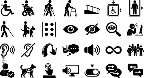 Set of accessibility icons representing disability support and inclusivity
