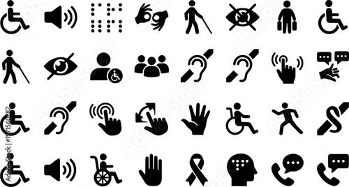 Set of accessibility icons representing disability support and inclusivity
