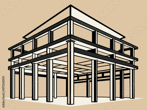 Architectural sketch of a classical-style building with symmetrical columns and pediment