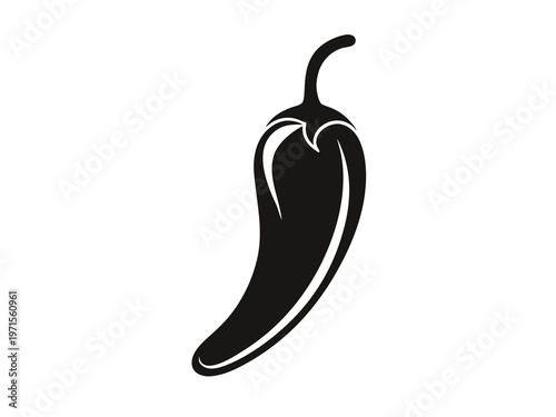 A sleek black silhouette of a long jalapeño chili pepper with a curved stem