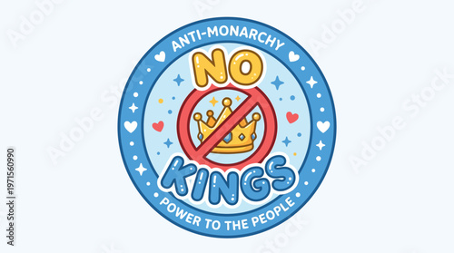 Anti-Monarchy Badge with Crown and Text