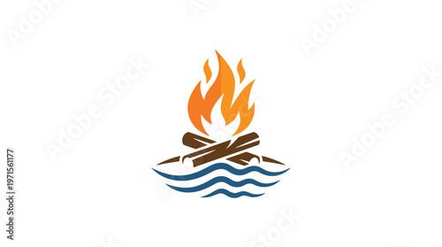 Campfire Logo on Water with Flames