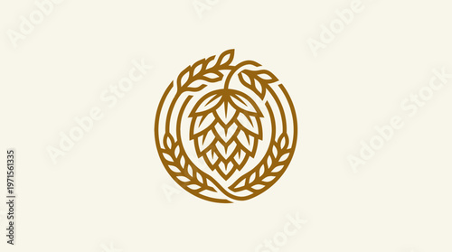 Minimalist Beer Logo with Hops and Wheat