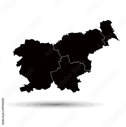 Slovenia map silhouette with internal divisions and shadow on transparent grid background