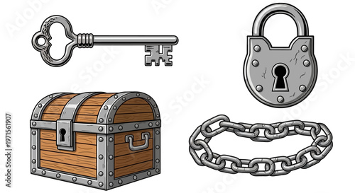 Vintage treasure chest and lock.