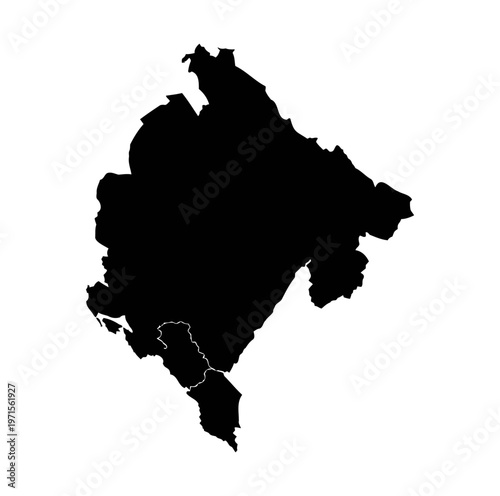 Montenegro map silhouette with internal municipality borders on checkered background vector