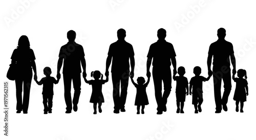 Silhouette of a multi-generational family walking together.