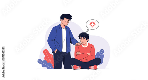 Compassionate young man places a hand on his friend's shoulder to offer support and comfort during a moment of sadness and reflection.