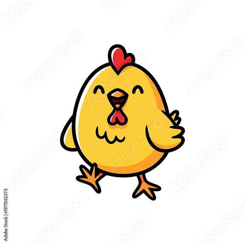 Smiling cartoon chicken illustration.