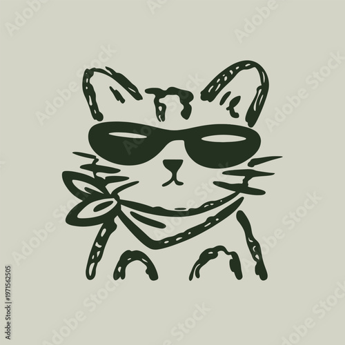 Sketch of a cool cat with sunglasses and a patterned bandana