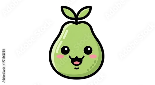 Smiling Green Pear Cartoon Fruit.