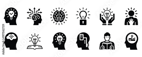 Black and white icons of people with ideas and knowledge