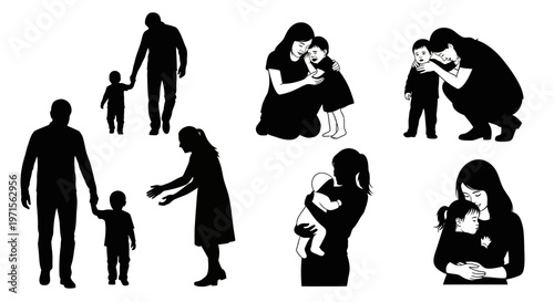 Silhouettes of parents and children.