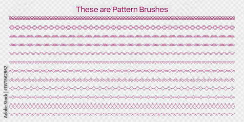 Set of decorative pattern brush lines with pink ornamental borders for invitations, stationery, scrapbooking, branding, web design, and dividers