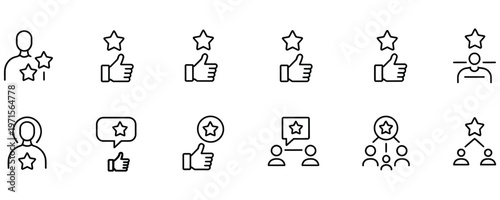 Set of rating and feedback icons with thumbs up and stars for user review